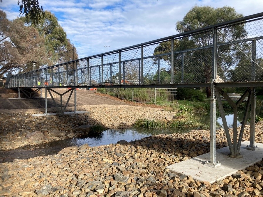 Looking south west along the footbridge at Fairpark Reserve.
