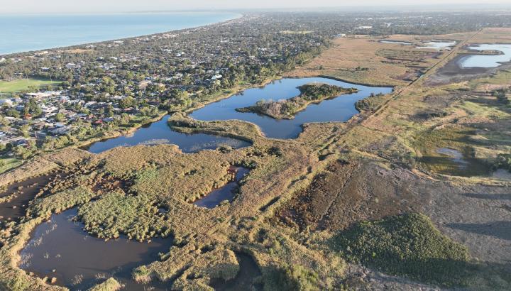 Aerial view of Edithvale Seaford wetlands.