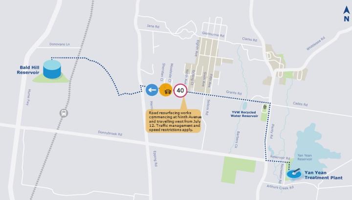 Map shows resurfacing works location between Ninth Avenue and Merriang Road