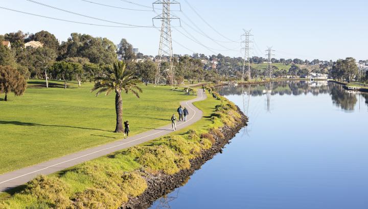 People walking on the Maribyrnong River