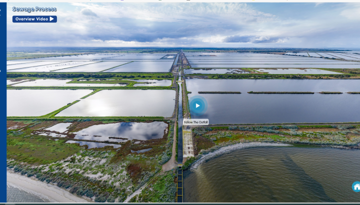 Aerial view of Western Treatment Plant ponds using the virtual tour.