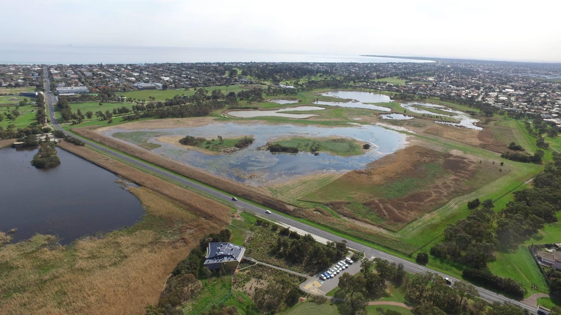 Aerial view of Edithvale Seaford Wetland and education centre