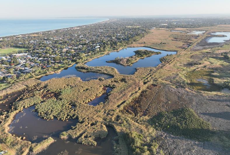 Aerial view of Edithvale Seaford wetlands.