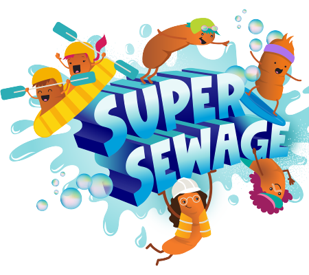 Super Sewage logo with poo characters