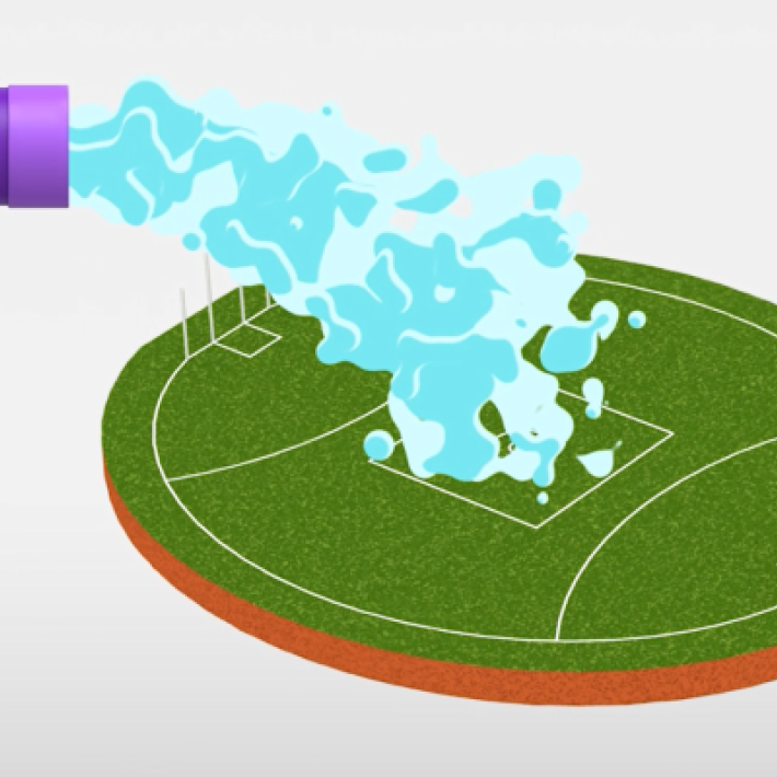 Football ground watered by purple pipe illustration