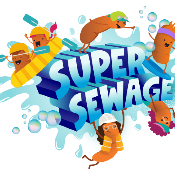 Super Sewage logo with poo characters