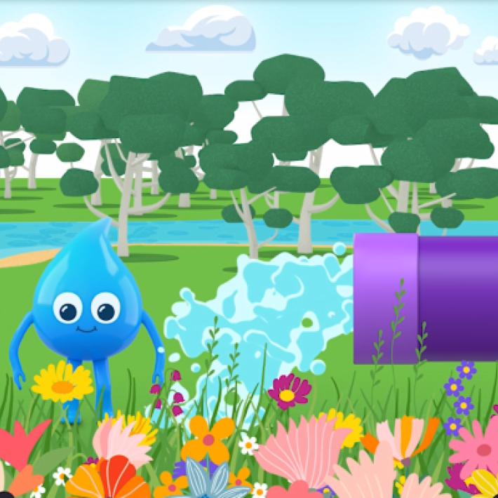 Water drop field of flowers purple pipe illustration