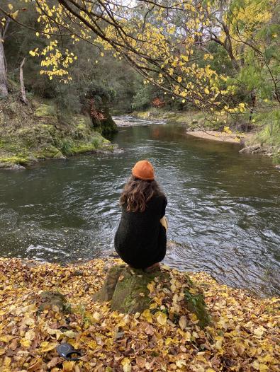 Rebecca Kable on location by the creek.