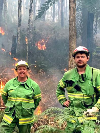 Firefighters Renelle Verkes and Billy Harris on site