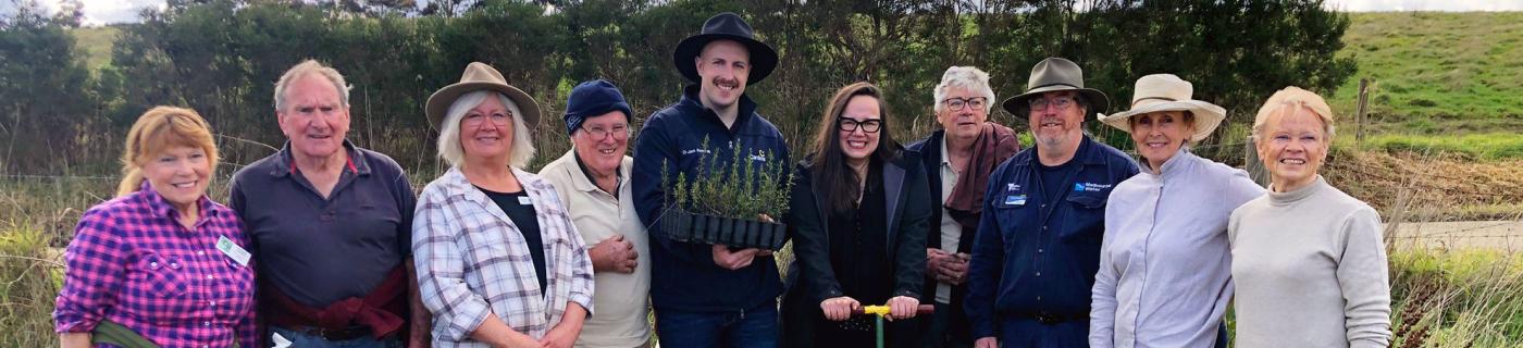 Water Minister Harriet Shing with Cardinia Shire Council deputy mayor Cr Jack Kowarzik and the Cannibal Creek Landcare Group team