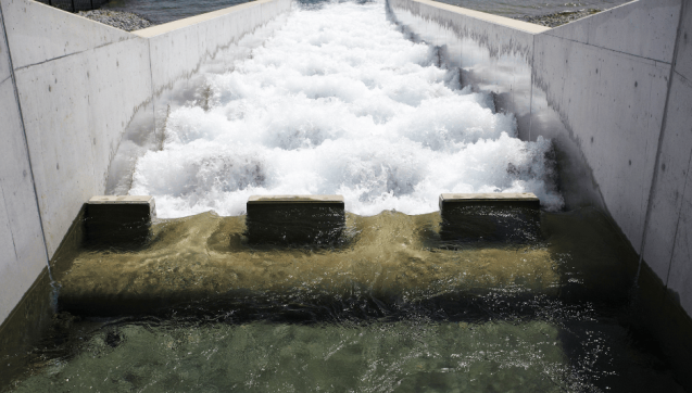 Water flowing through a concrete outlet